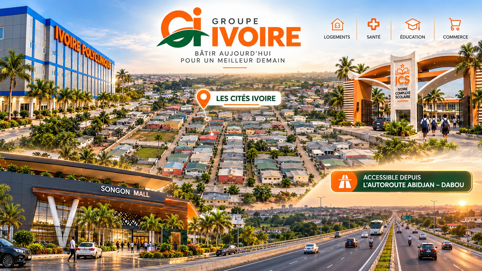 Groupe Ivoire : logements, santé, éducation et commerce, à quelques minutes de l’autoroute Abidjan – Dabou