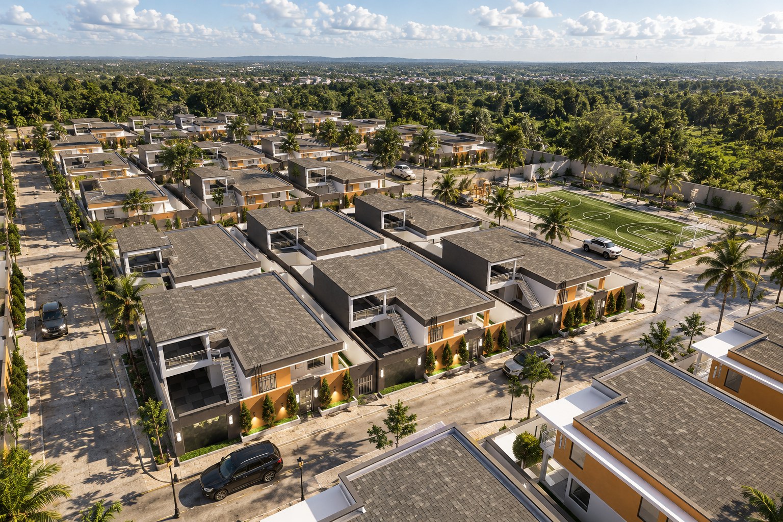 Vue aérienne des villas moyen standing de la Cité Ivoire 6