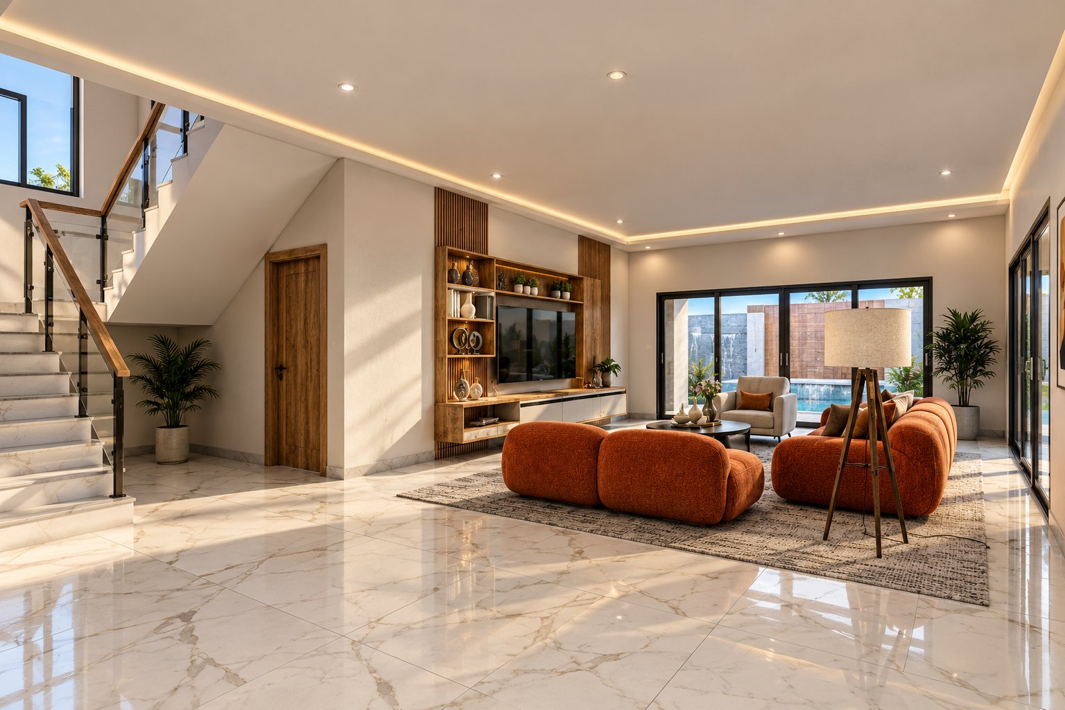 Salon ouvert sur la piscine