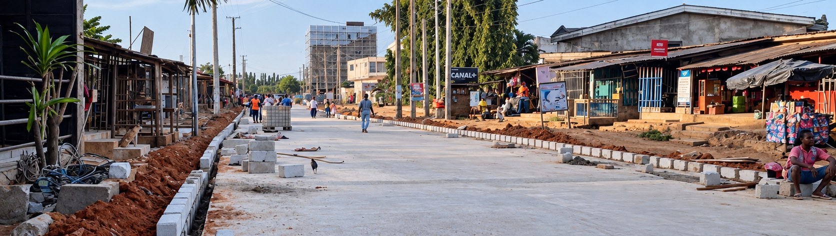 Pose des bordures sur un chantier de voirie